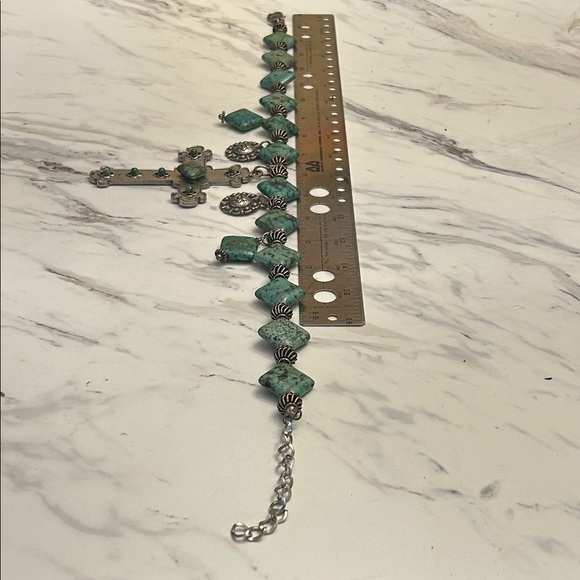 Turquoise Beaded Cross Necklace - Picture 3 of 9